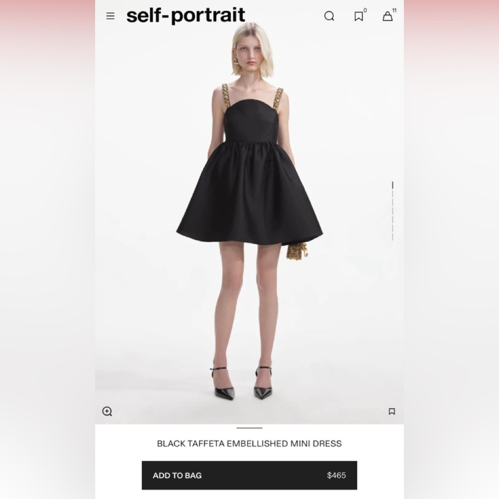 Self Portrait BLACK TAFFETA EMBELLISHED MINI DRESS - Picture 2 of 4